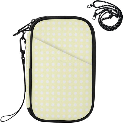 Travel Doc Organizer 21×14×3 CM | Polyester Oxford Pen Loop Detachable Strap for Adults Daily Use Pale Yellow Polka Dot