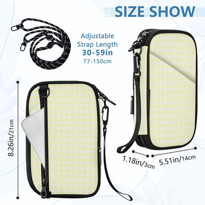 Travel Doc Organizer 21×14×3 CM | Polyester Oxford Pen Loop Detachable Strap for Adults Daily Use Pale Yellow Polka Dot