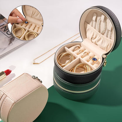 Travel Size Jewelry Box, Medium Portable Seashell-Shaped Jewelry Case, 2 Layer Jewelry Organizer in PU Leather for Women -Black
