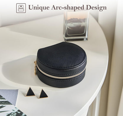 Travel Size Jewelry Box, Medium Portable Seashell-Shaped Jewelry Case, 2 Layer Jewelry Organizer in PU Leather for Women -Black