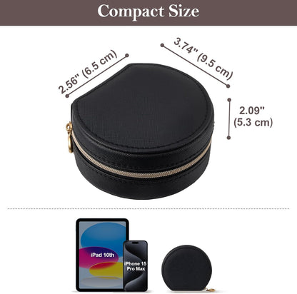 Travel Size Jewelry Box, Medium Portable Seashell-Shaped Jewelry Case, 2 Layer Jewelry Organizer in PU Leather for Women -Black