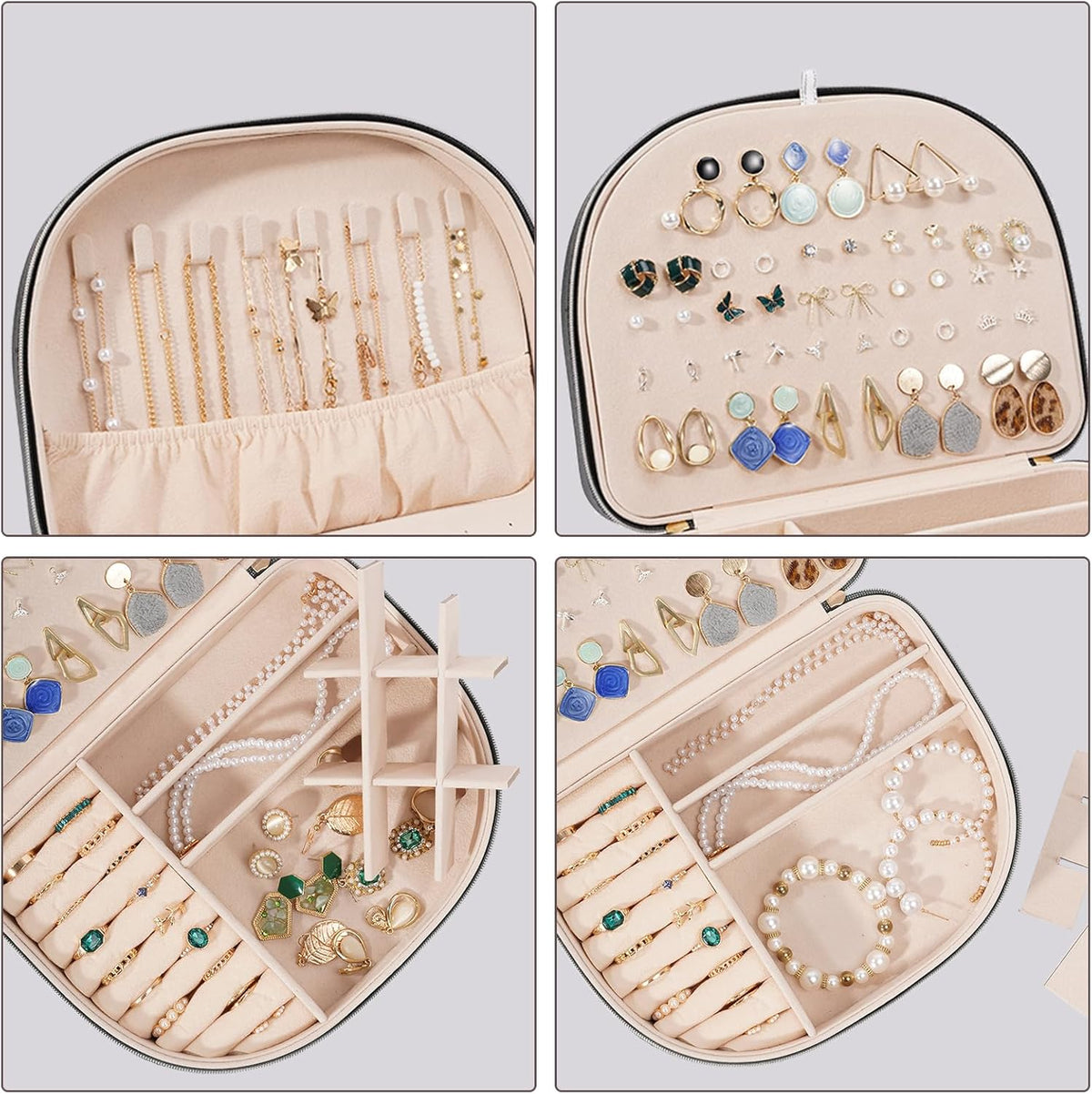 Travel Size Jewelry Box, Medium Portable Seashell-Shaped Jewelry Case, 2 Layer Jewelry Organizer in PU Leather for Women -Black
