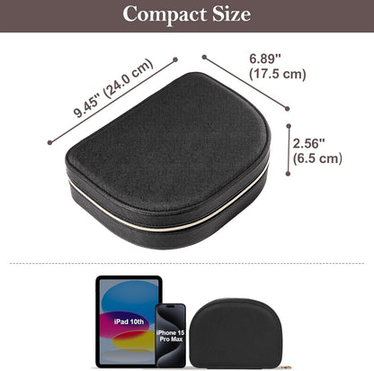 Travel Size Jewelry Box, Medium Portable Seashell-Shaped Jewelry Case, 2 Layer Jewelry Organizer in PU Leather for Women -Black