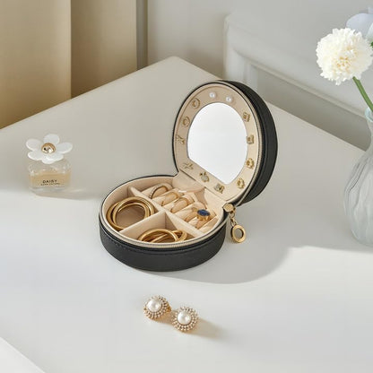 Travel Size Jewelry Box, Medium Portable Seashell-Shaped Jewelry Case, 2 Layer Jewelry Organizer in PU Leather for Women -Black