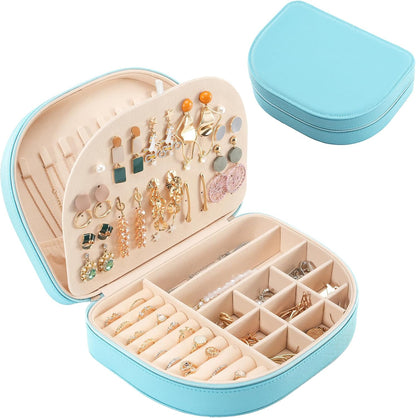 Travel Size Jewelry Box, Medium Portable Seashell-Shaped Jewelry Case, 2 Layer Jewelry Organizer in PU Leather for Women -Black