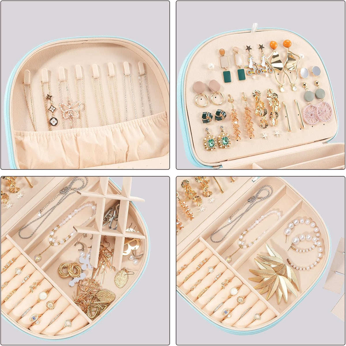 Travel Size Jewelry Box, Medium Portable Seashell-Shaped Jewelry Case, 2 Layer Jewelry Organizer in PU Leather for Women -Black