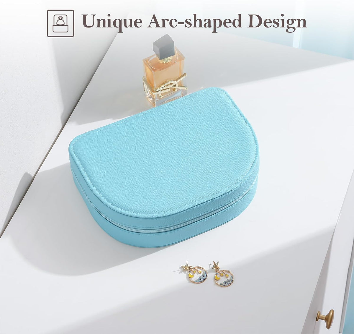 Travel Size Jewelry Box, Medium Portable Seashell-Shaped Jewelry Case, 2 Layer Jewelry Organizer in PU Leather for Women -Black