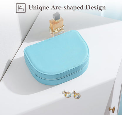 Travel Size Jewelry Box, Medium Portable Seashell-Shaped Jewelry Case, 2 Layer Jewelry Organizer in PU Leather for Women -Black