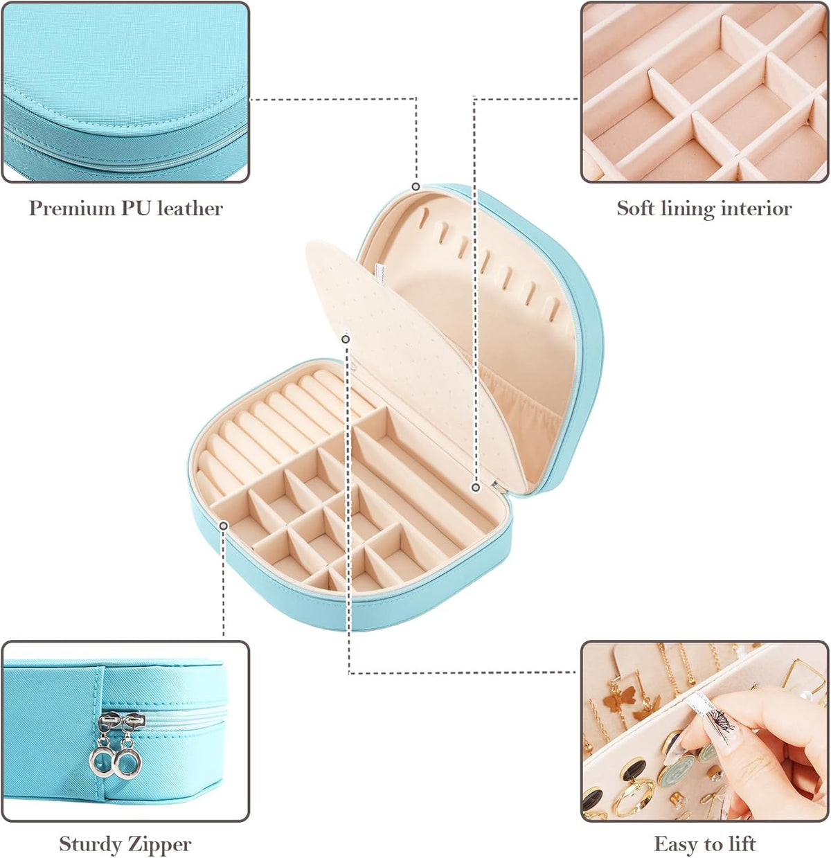 Travel Size Jewelry Box, Medium Portable Seashell-Shaped Jewelry Case, 2 Layer Jewelry Organizer in PU Leather for Women -Black