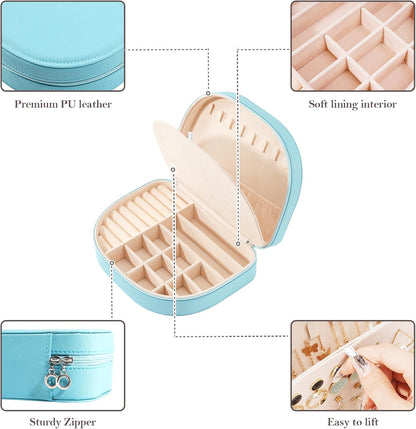 Travel Size Jewelry Box, Medium Portable Seashell-Shaped Jewelry Case, 2 Layer Jewelry Organizer in PU Leather for Women -Black