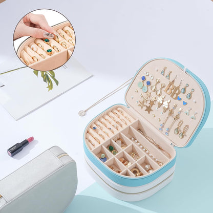 Travel Size Jewelry Box, Medium Portable Seashell-Shaped Jewelry Case, 2 Layer Jewelry Organizer in PU Leather for Women -Black