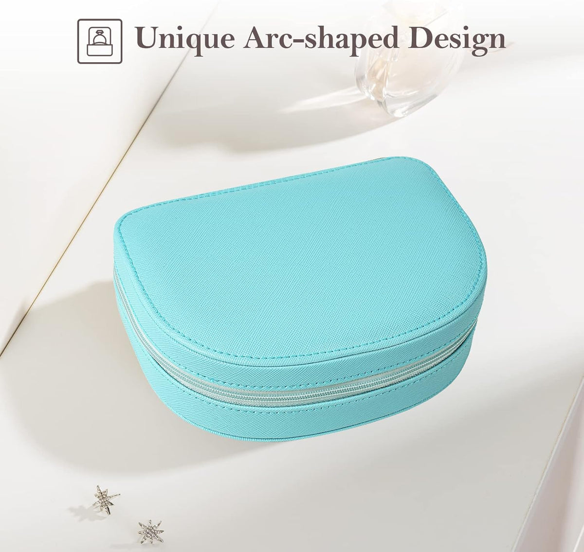 Travel Size Jewelry Box, Medium Portable Seashell-Shaped Jewelry Case, 2 Layer Jewelry Organizer in PU Leather for Women -Black