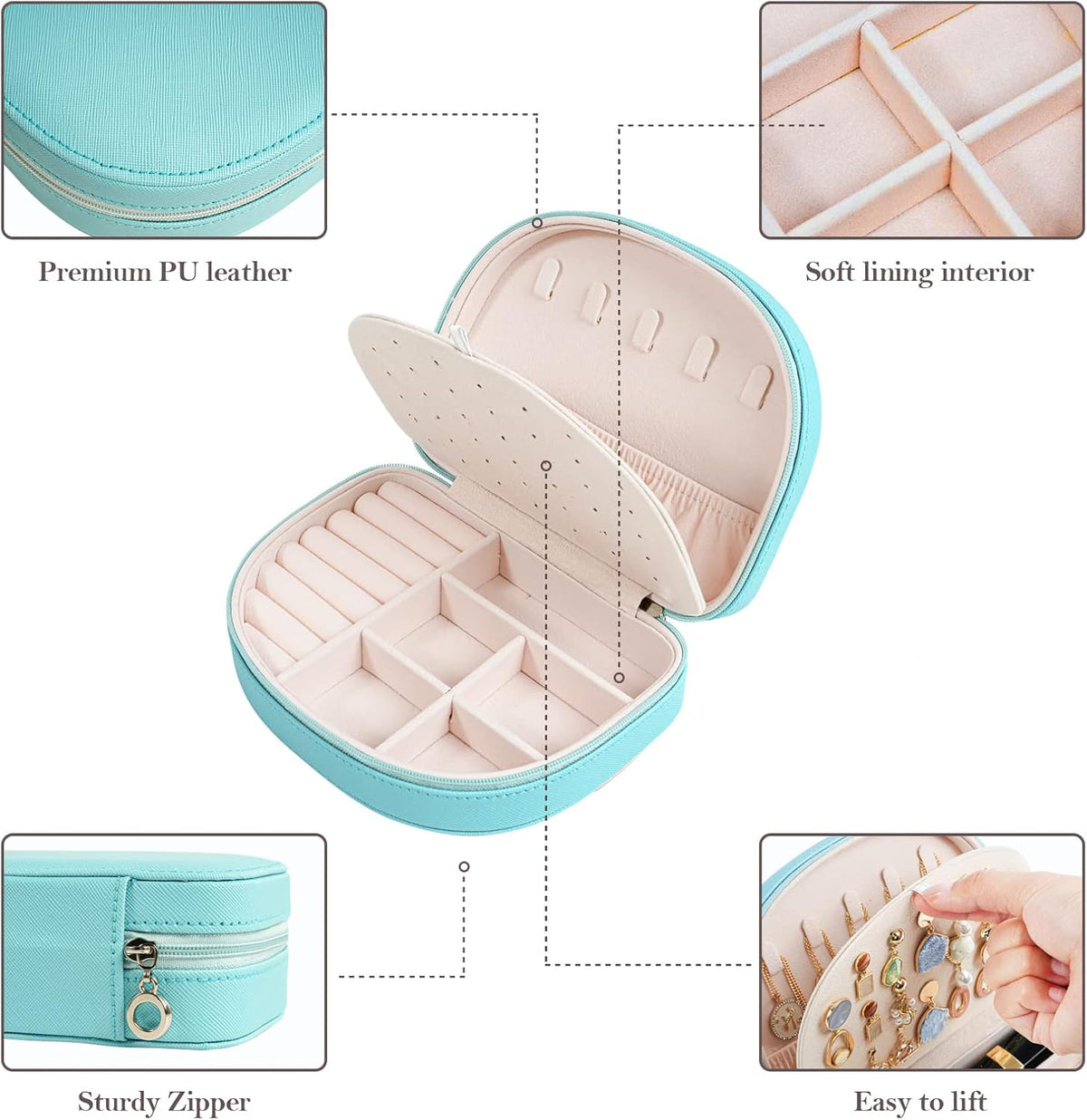 Travel Size Jewelry Box, Medium Portable Seashell-Shaped Jewelry Case, 2 Layer Jewelry Organizer in PU Leather for Women -Black