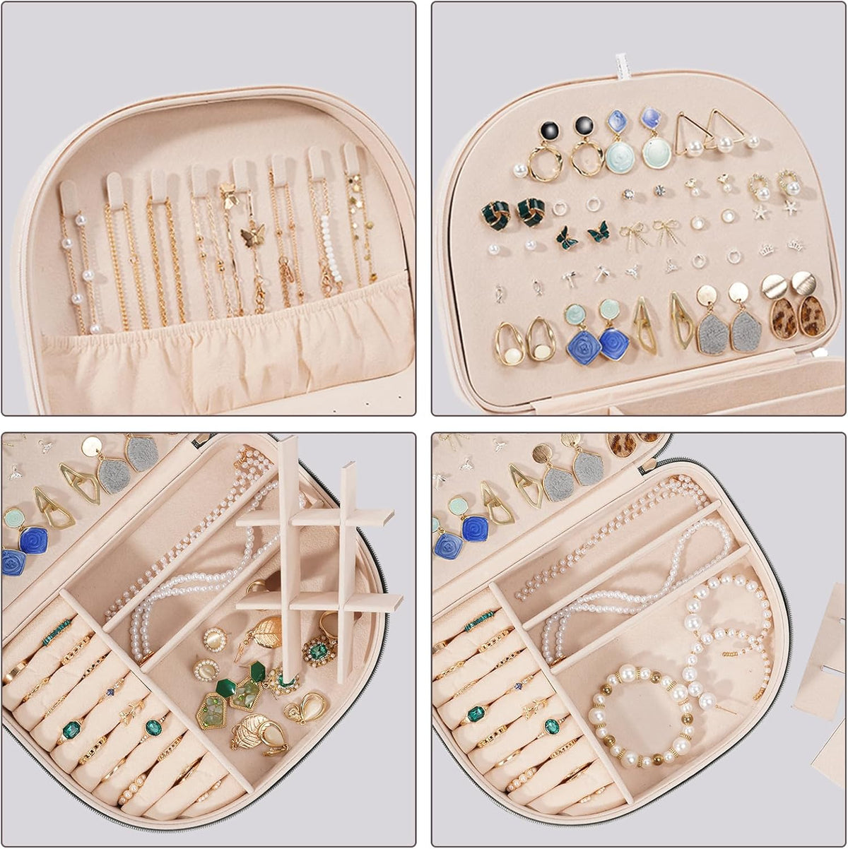 Travel Size Jewelry Box, Medium Portable Seashell-Shaped Jewelry Case, 2 Layer Jewelry Organizer in PU Leather for Women -Black
