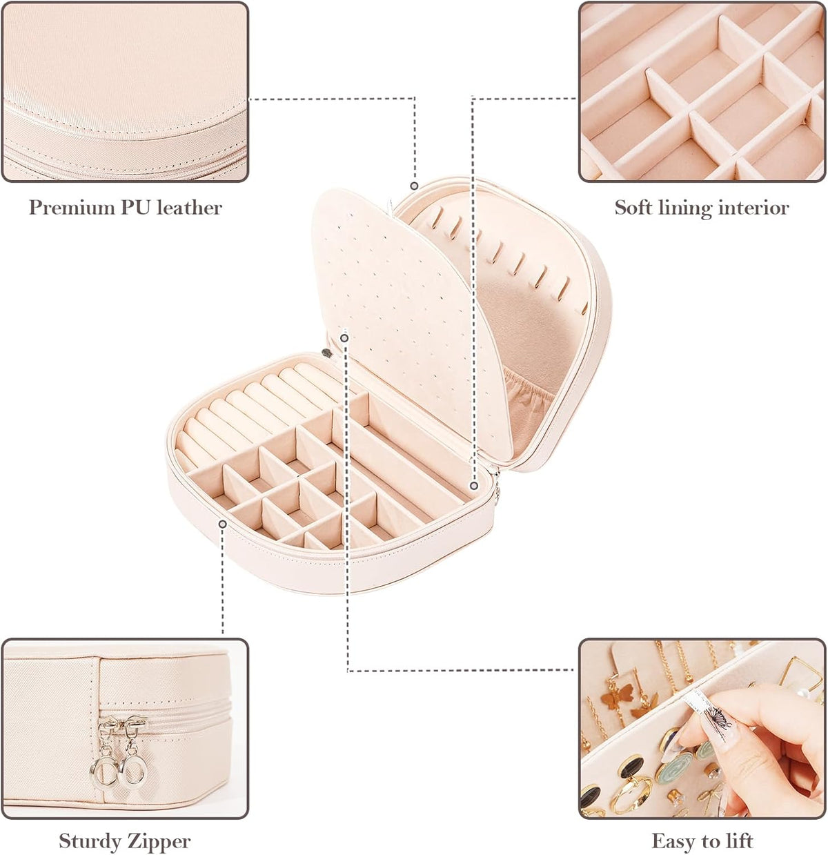 Travel Size Jewelry Box, Medium Portable Seashell-Shaped Jewelry Case, 2 Layer Jewelry Organizer in PU Leather for Women -Black