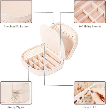 Travel Size Jewelry Box, Medium Portable Seashell-Shaped Jewelry Case, 2 Layer Jewelry Organizer in PU Leather for Women -Black