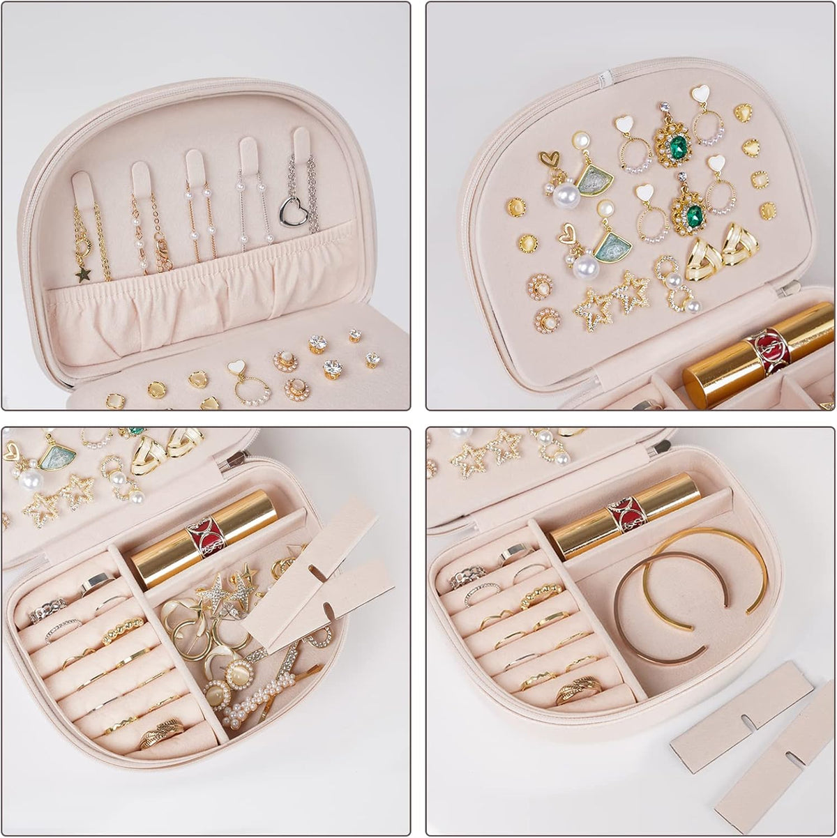 Travel Size Jewelry Box, Medium Portable Seashell-Shaped Jewelry Case, 2 Layer Jewelry Organizer in PU Leather for Women -Black