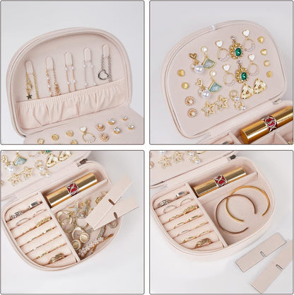 Travel Size Jewelry Box, Medium Portable Seashell-Shaped Jewelry Case, 2 Layer Jewelry Organizer in PU Leather for Women -Black