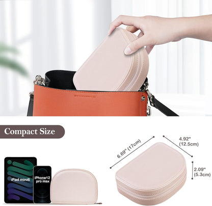 Travel Size Jewelry Box, Medium Portable Seashell-Shaped Jewelry Case, 2 Layer Jewelry Organizer in PU Leather for Women -Black