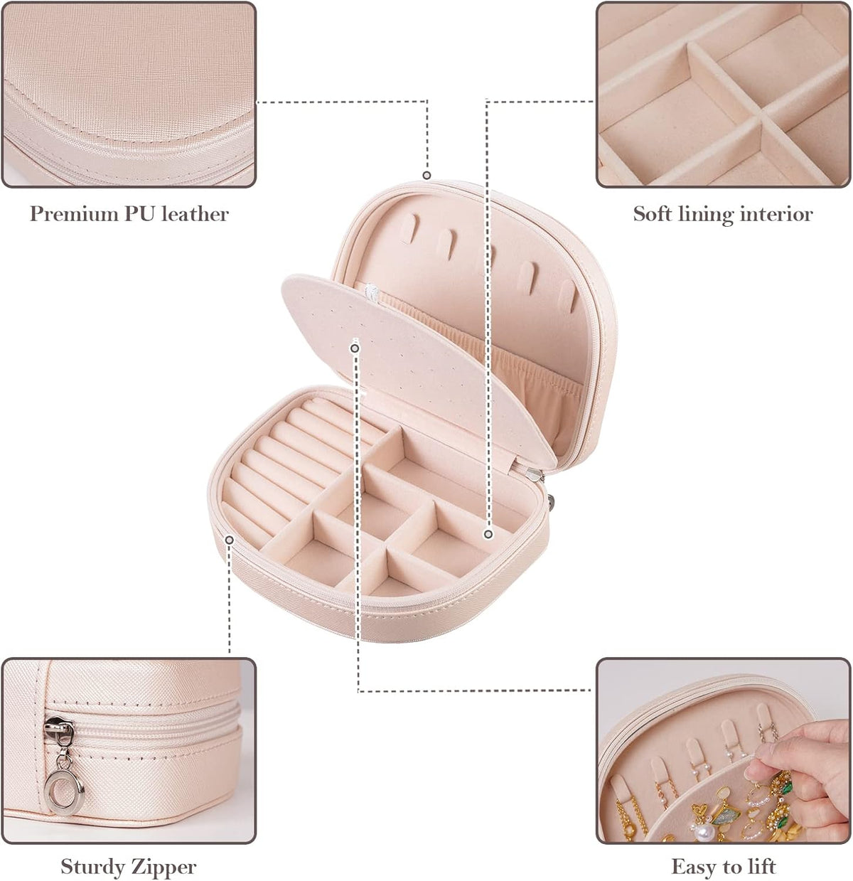 Travel Size Jewelry Box, Medium Portable Seashell-Shaped Jewelry Case, 2 Layer Jewelry Organizer in PU Leather for Women -Black