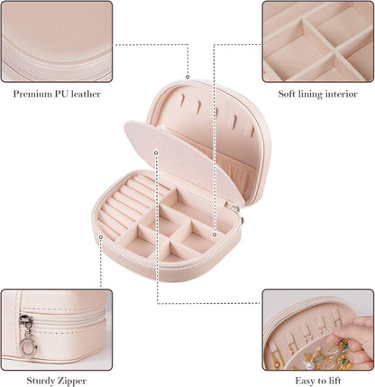 Travel Size Jewelry Box, Medium Portable Seashell-Shaped Jewelry Case, 2 Layer Jewelry Organizer in PU Leather for Women -Black