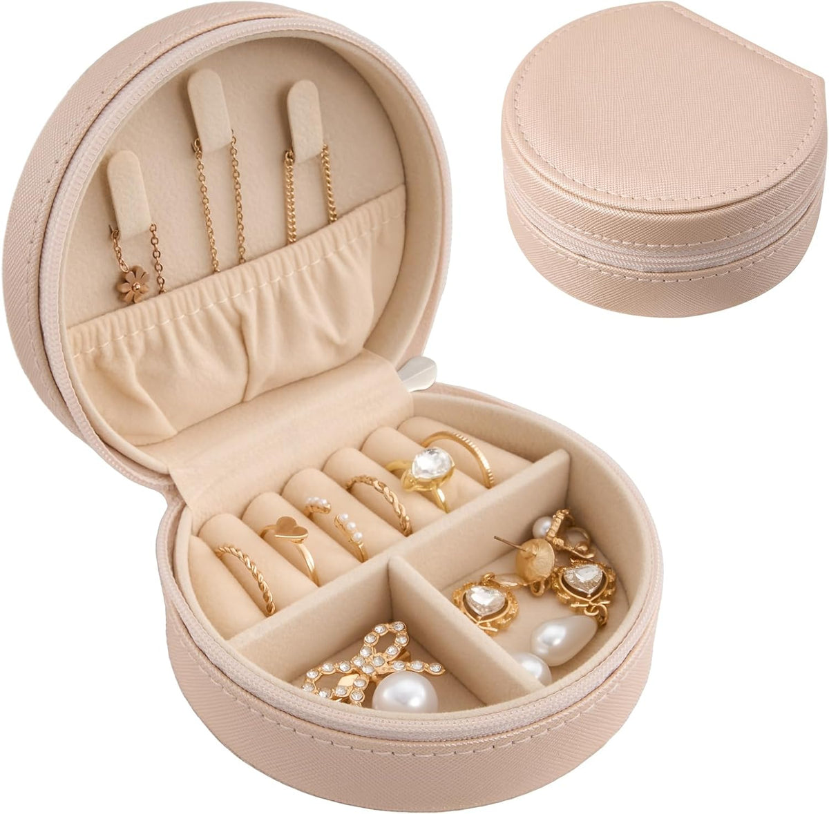 Travel Size Jewelry Box, Medium Portable Seashell-Shaped Jewelry Case, 2 Layer Jewelry Organizer in PU Leather for Women -Black