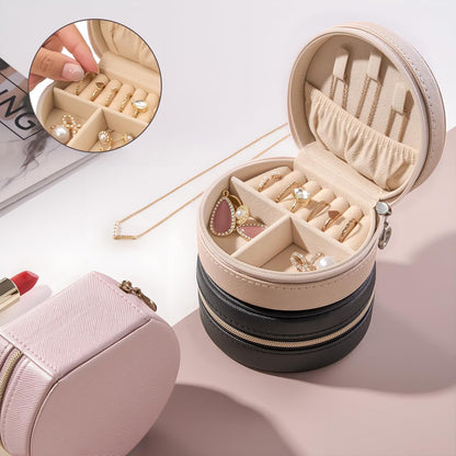 Travel Size Jewelry Box, Medium Portable Seashell-Shaped Jewelry Case, 2 Layer Jewelry Organizer in PU Leather for Women -Black