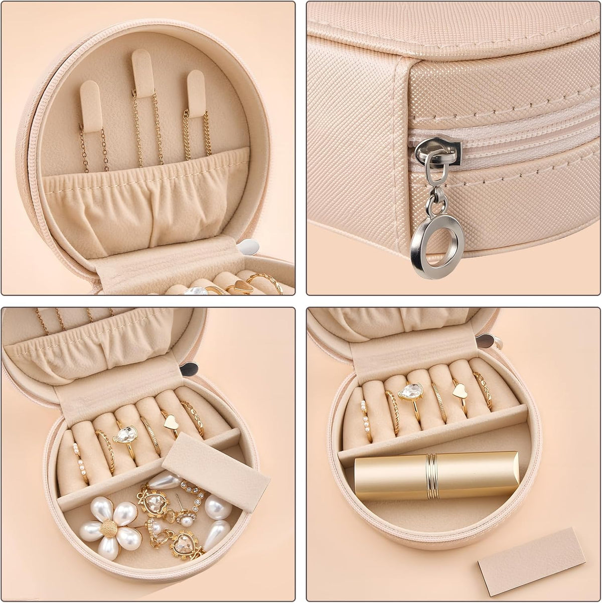 Travel Size Jewelry Box, Medium Portable Seashell-Shaped Jewelry Case, 2 Layer Jewelry Organizer in PU Leather for Women -Black