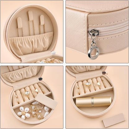 Travel Size Jewelry Box, Medium Portable Seashell-Shaped Jewelry Case, 2 Layer Jewelry Organizer in PU Leather for Women -Black