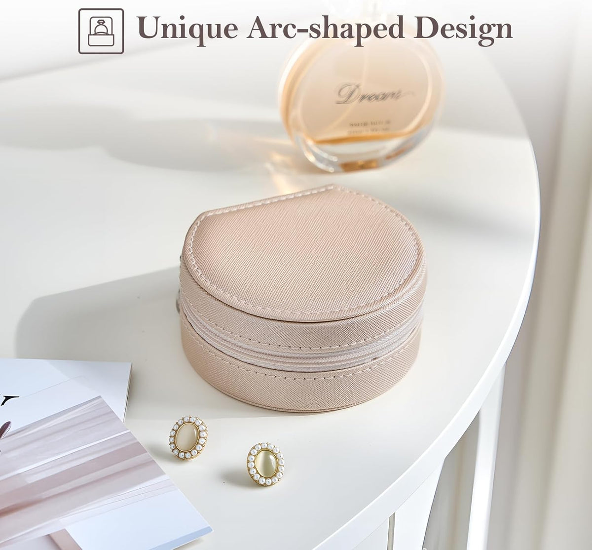 Travel Size Jewelry Box, Medium Portable Seashell-Shaped Jewelry Case, 2 Layer Jewelry Organizer in PU Leather for Women -Black