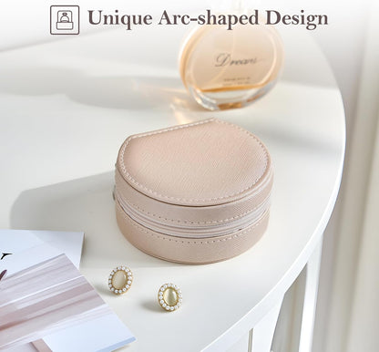 Travel Size Jewelry Box, Medium Portable Seashell-Shaped Jewelry Case, 2 Layer Jewelry Organizer in PU Leather for Women -Black
