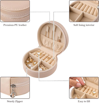 Travel Size Jewelry Box, Medium Portable Seashell-Shaped Jewelry Case, 2 Layer Jewelry Organizer in PU Leather for Women -Black