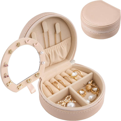 Travel Size Jewelry Box, Medium Portable Seashell-Shaped Jewelry Case, 2 Layer Jewelry Organizer in PU Leather for Women -Black