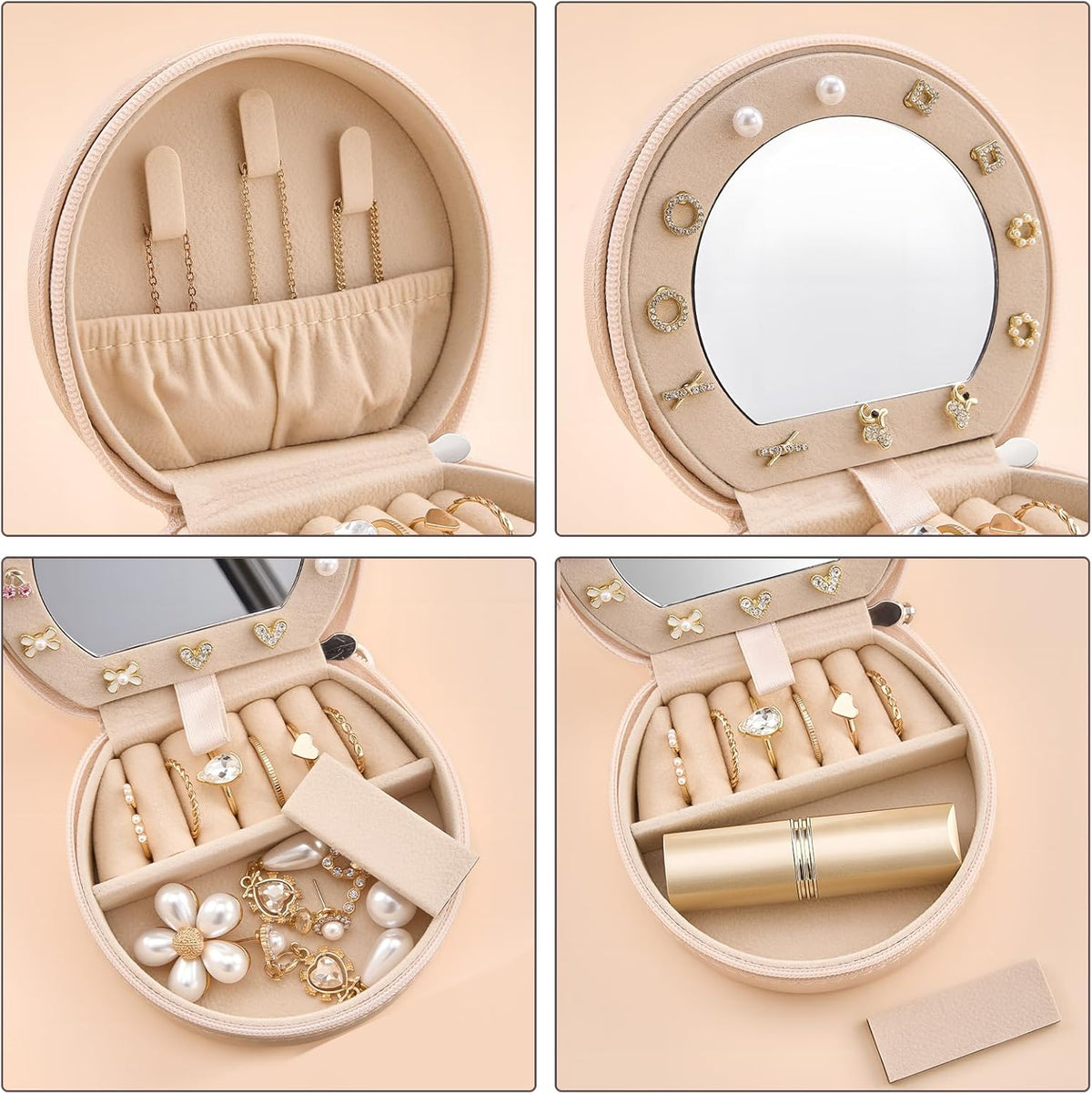 Travel Size Jewelry Box, Medium Portable Seashell-Shaped Jewelry Case, 2 Layer Jewelry Organizer in PU Leather for Women -Black