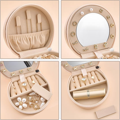 Travel Size Jewelry Box, Medium Portable Seashell-Shaped Jewelry Case, 2 Layer Jewelry Organizer in PU Leather for Women -Black