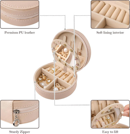 Travel Size Jewelry Box, Medium Portable Seashell-Shaped Jewelry Case, 2 Layer Jewelry Organizer in PU Leather for Women -Black