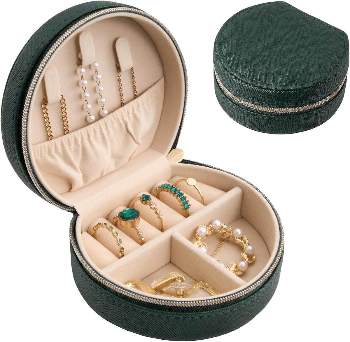 Travel Size Jewelry Box, Medium Portable Seashell-Shaped Jewelry Case, 2 Layer Jewelry Organizer in PU Leather for Women -Black