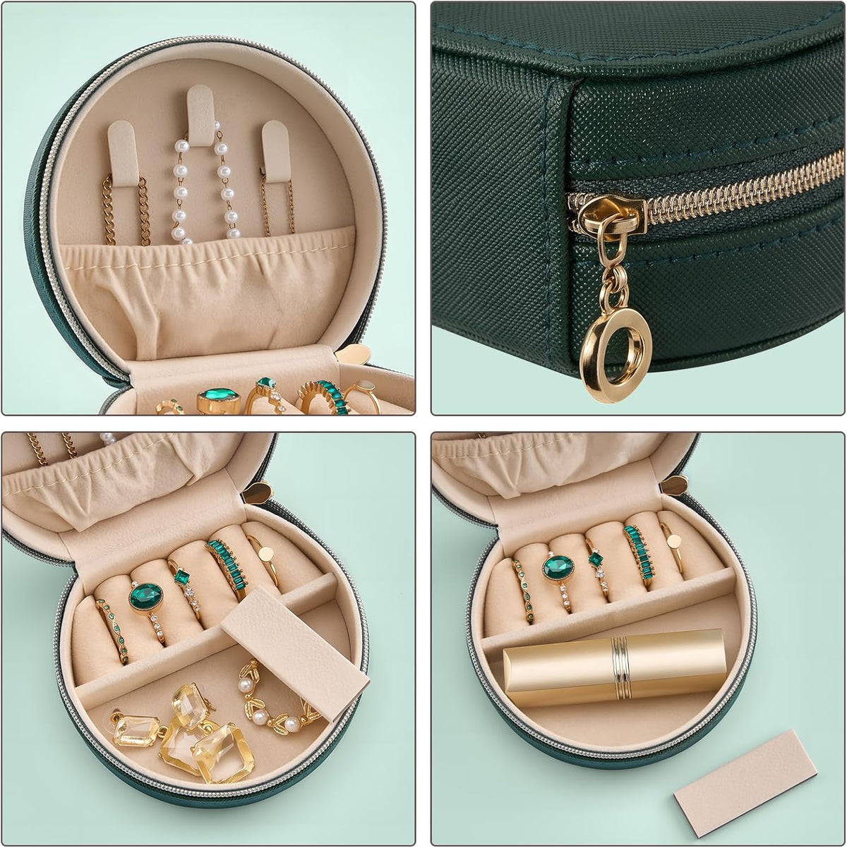 Travel Size Jewelry Box, Medium Portable Seashell-Shaped Jewelry Case, 2 Layer Jewelry Organizer in PU Leather for Women -Black