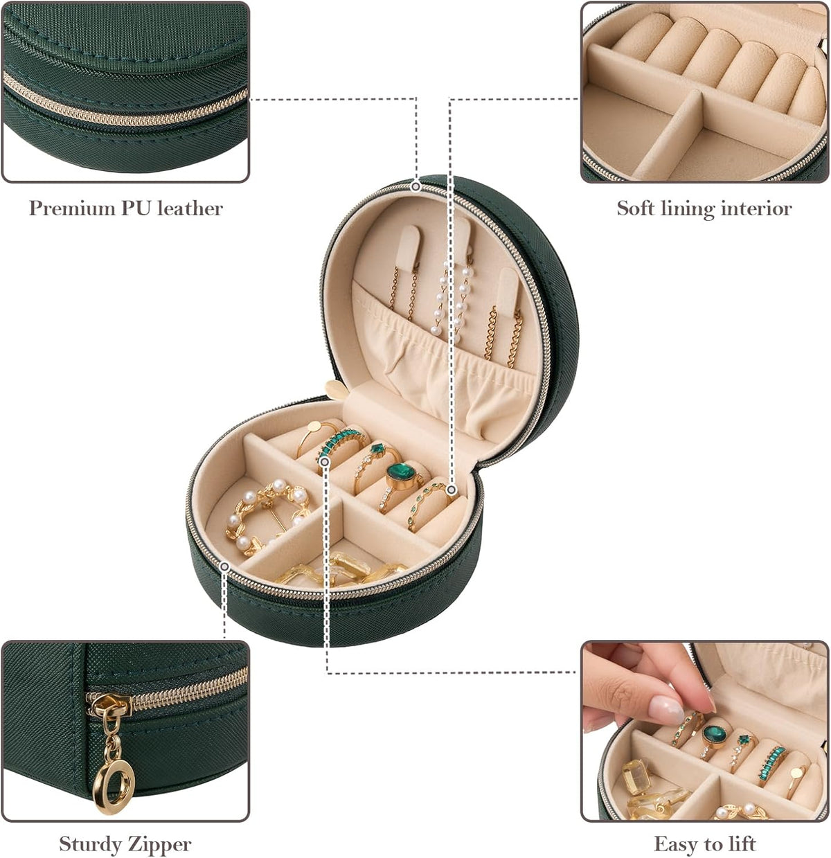 Travel Size Jewelry Box, Medium Portable Seashell-Shaped Jewelry Case, 2 Layer Jewelry Organizer in PU Leather for Women -Black