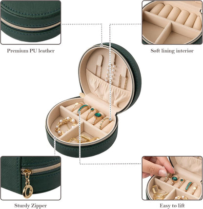Travel Size Jewelry Box, Medium Portable Seashell-Shaped Jewelry Case, 2 Layer Jewelry Organizer in PU Leather for Women -Black