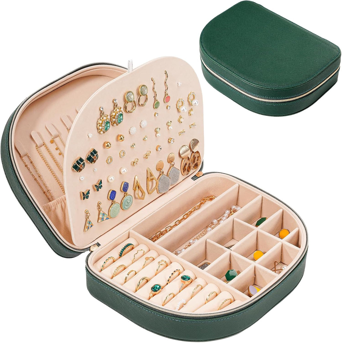 Travel Size Jewelry Box, Medium Portable Seashell-Shaped Jewelry Case, 2 Layer Jewelry Organizer in PU Leather for Women -Black