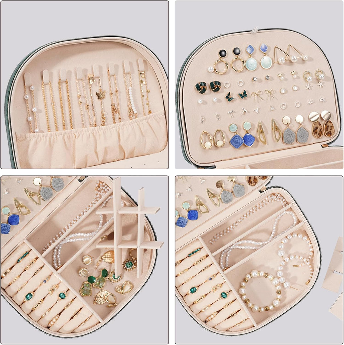 Travel Size Jewelry Box, Medium Portable Seashell-Shaped Jewelry Case, 2 Layer Jewelry Organizer in PU Leather for Women -Black