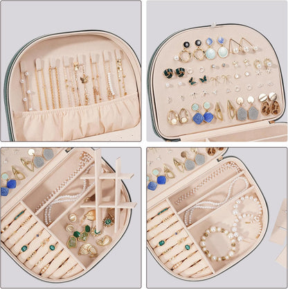 Travel Size Jewelry Box, Medium Portable Seashell-Shaped Jewelry Case, 2 Layer Jewelry Organizer in PU Leather for Women -Black