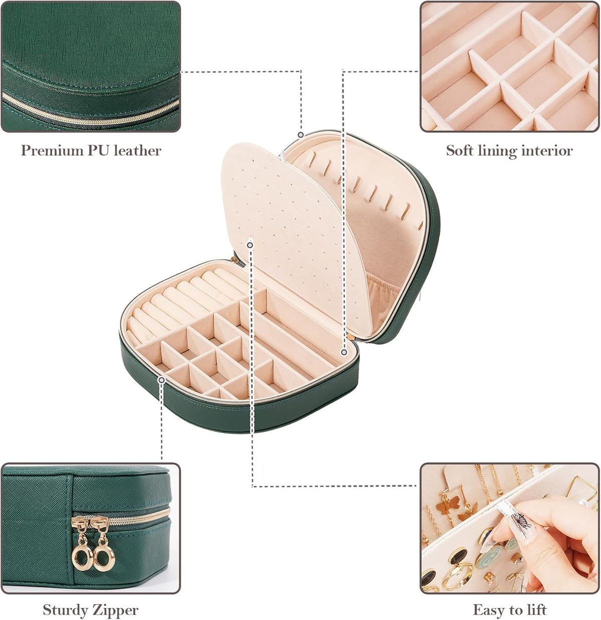 Travel Size Jewelry Box, Medium Portable Seashell-Shaped Jewelry Case, 2 Layer Jewelry Organizer in PU Leather for Women -Black