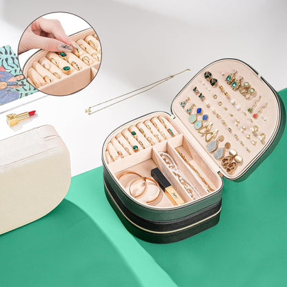 Travel Size Jewelry Box, Medium Portable Seashell-Shaped Jewelry Case, 2 Layer Jewelry Organizer in PU Leather for Women -Black