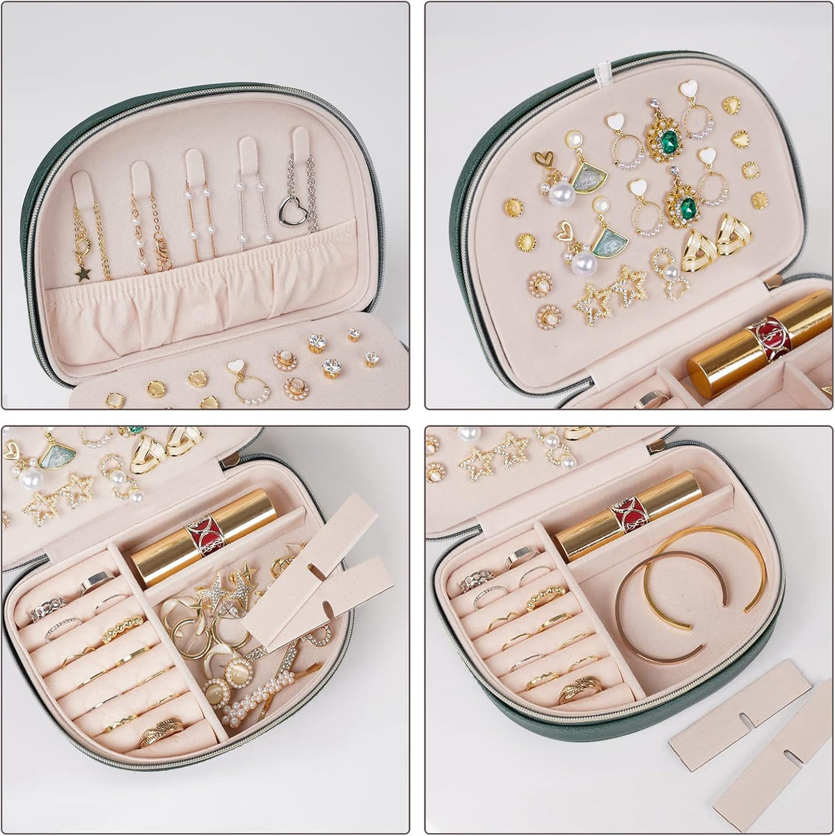 Travel Size Jewelry Box, Medium Portable Seashell-Shaped Jewelry Case, 2 Layer Jewelry Organizer in PU Leather for Women -Black