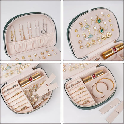 Travel Size Jewelry Box, Medium Portable Seashell-Shaped Jewelry Case, 2 Layer Jewelry Organizer in PU Leather for Women -Black