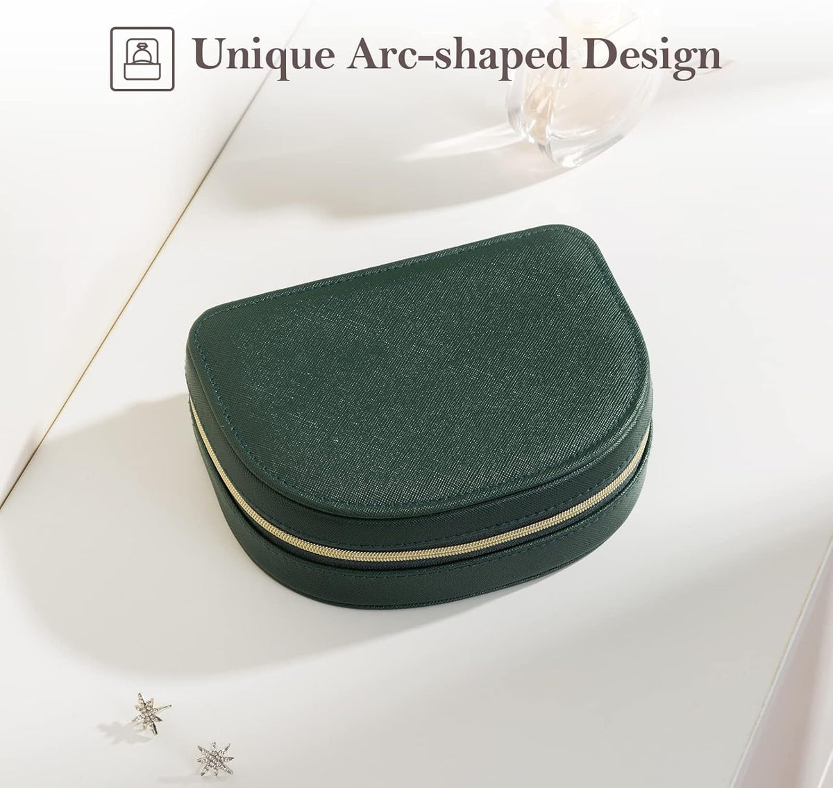 Travel Size Jewelry Box, Medium Portable Seashell-Shaped Jewelry Case, 2 Layer Jewelry Organizer in PU Leather for Women -Black