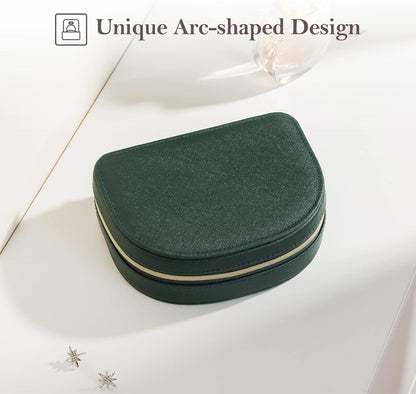 Travel Size Jewelry Box, Medium Portable Seashell-Shaped Jewelry Case, 2 Layer Jewelry Organizer in PU Leather for Women -Black