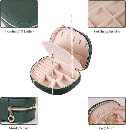 Travel Size Jewelry Box, Medium Portable Seashell-Shaped Jewelry Case, 2 Layer Jewelry Organizer in PU Leather for Women -Black
